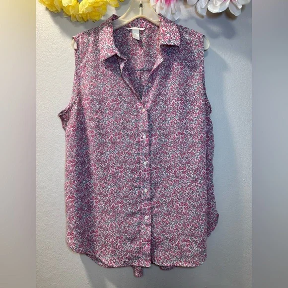 H&M Pink Floral Sleeveless Button-Down Shirt - Picture 2 of 11